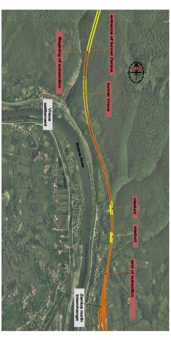 Slika 4 Poddionica Donja Gračanica Zenica sjever (2,12 km) 3) Dionica Donja Gračanica Tunel Zenica (3,9 km) se sastoji od dvije poddionice: a) Zenica sjever - Donja Gračanica (tunel Pečuj) (2,12 km)