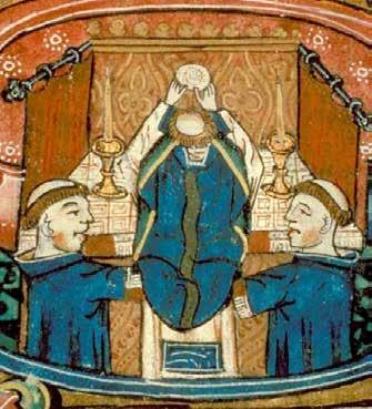 NAŠA TEMA Početci izlaganja Presvetoga otajstva oslanjaju se na gestu podizanja hostije u slavlju mise. Minijatura iz Antifonara iz Ranwortha, Engleska, 15. St.