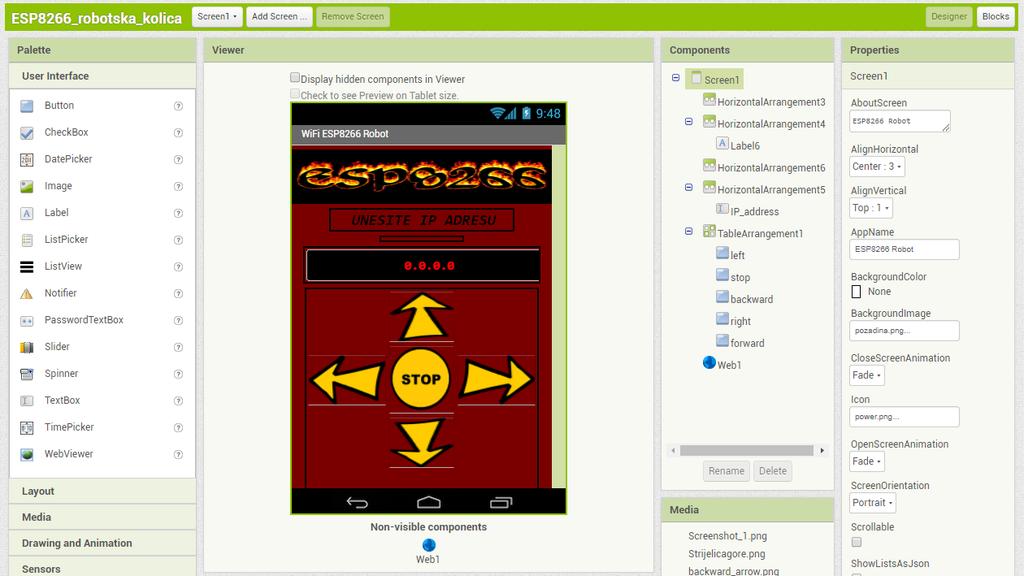 3.8.Izrada aplikacije Za izradu aplikacije koristio sam MIT App inventor 2 koji ima odlično sučelje za ljude koji nemaju mnogo iskustva s kreiranjem mobilnih aplikacija ili programiranjem općenito.