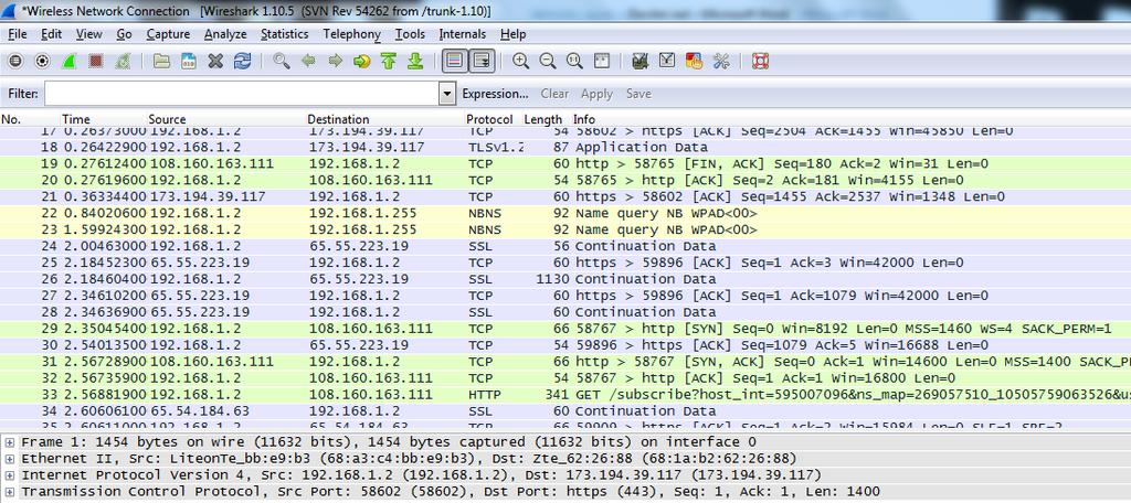 2.3.3 Rad s uhvaćenim paketima Rad s uhvaćenim paketima u Wiresharku obuhvata prikaz uhvaćenih paketa, njihovo filtriranje, označavanje ili ignorisanje te mnoge druge opcije.