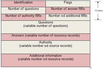 4.3.1 Struktura DNS poruke Slika 20: Format DNS poruke DNS serveri koji zajedno implementiraju distribuiranu DNS bazu podataka čuvaju zapise o resursu (resource record - RR) koji se odnose na