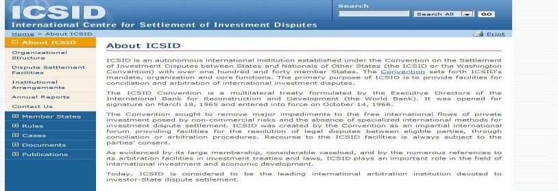 MEĐUNARODNI CENTAR ZA REŠAVANJE INVESTICIONIH SPOROVA (International Centre for Settlement Investment Disputes ICSID) Osnovan 1965.