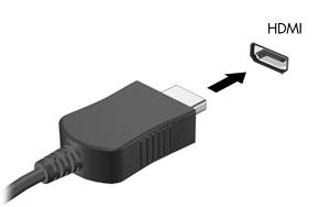 Za spajanje video ili audio uređaja na HDMI priključak: 1. Spojite jedan kraj HDMI kabela u HDMI priključak na računalu. 2.