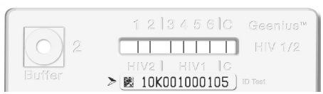 Kaseta Geenius HIV 1/2 Confirmatory Assay sadrži kontrolni pojas (C) i šest (6) testnih crta koje su označene brojem na kaseti koji odgovara sljedećem: Pojas 1: gp36 (HIV-2, peptidna ovojnica) HIV- 1