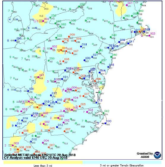 Slika 7.: Grafički prikaz vidljivosti u području Washingtona Izvor: Aviation Weather Center, https://www.aviationweather.gov/cva (5.9.2018.