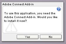Potrebno je odabrati dugme Yes, čime je omogućena uporaba naprednih mogućnosti sustava Adobe Connect. Instalacija ne zahtjeva administratorske ovlasti na računalu.