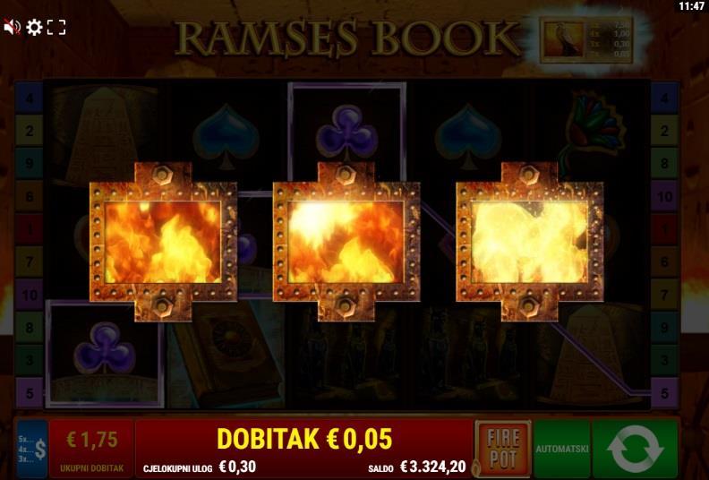 Početna jackpot igra sastoji se od tri prozora koji se otvaraju i sadrže ili ne sadrže plamen.