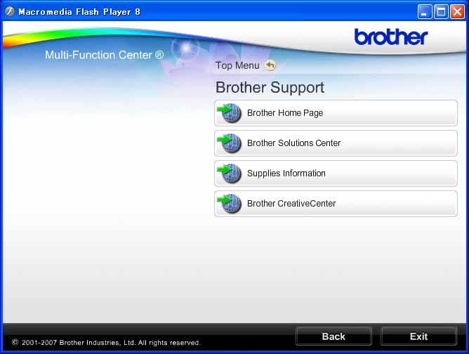 Opće informacije Pristup Brotherovoj podršci (Windows ) 1 Možete pronaći sve potrebne kontakte, poput web podrške (Brother Solutions Center), na instalacijskom CD-ROM-u.