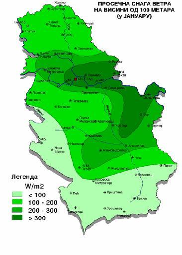 Slika 2-11: Atlas vetra Srbije- Studija EE704-1052A projekat iz 2005. god.