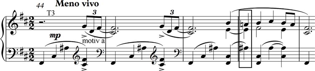 Zanimljiva je i oprečna situacija u 47. t između tonova AIS i A1 (Pr. 1.23). Ti tonovi tvore interval smanjene oktave, interval koji Ravel često upotrebljava u svojim kompozicijama. Primjer 1.