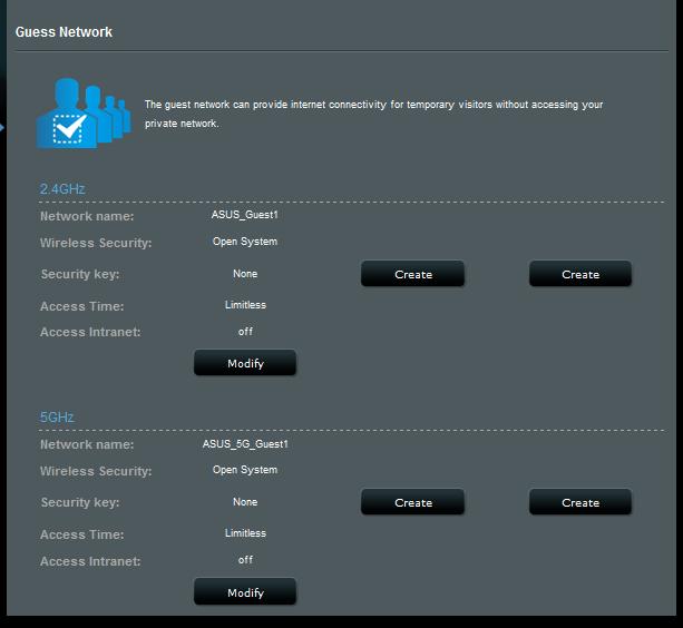 4. Da biste konfigurisali dodatne opcije, kliknite na Modify (Izmeni). 5. Kliknite na Yes (Da) na ekranu Enable Guest Network (Omogućavanje mreže za goste). 6.