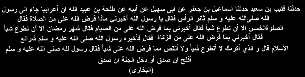 " "Pet (dnevnih) namaza - kazao je Muhammed a.s. - osim ako ti ho}e{ jo{ {togod dobrovoljno." Zatim je beduin rekao: "Obavijesti me o onom {ta mi je Allah naredio od posta?