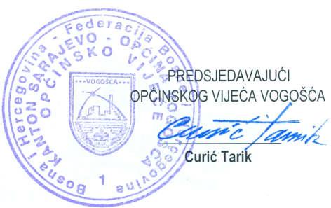 Na osnovu člana 29. stav 1. tačka 2. Zakona o lokalnoj samoupravi ( Službene novine Kantona, broj: 22/00 - Prečišćeni tekst), i člana 70. stav 1.tačka 2. Statuta Općine Vogošća ( Službene novine Kantona Sarajevo, broj: 27/14 Prečišćeni tekst i 14/15), Općinsko vijeće Vogošća na sjednici održanoj 31.