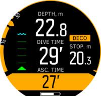 Kada izronite blizu granične dubine i uđete u područje dekompresijskog prozora, dvije strelice prikazuju se ispred vrijednosti dubine.