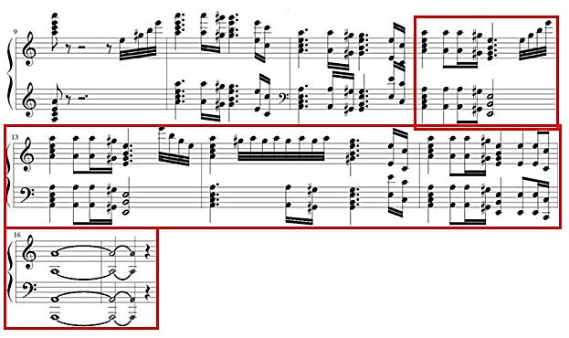 s time da se drugi put u klavirskoj dionici mogu čuti silazne rastvorbe akorda a-mola i uzlazne rastvorbe dominante (vidi primjer 5).