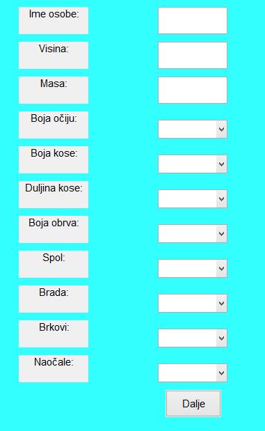 Slika 3. 1: Prikaz grafičkog sučelja za unos karakteristika osoba 3.3. Unošenje parametara učenja i učenje mreţe Sljedeći korak koji je potrebno napraviti je unošenje parametara učenja.