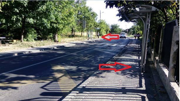 Slika 14. Autobusna stajališta Izvor: Autor, 15.07.2017. Izmjerena širina kolnika u pravcu iznosi 2,98 m. Predlaže se iscrtavanje rubne crte radi boljeg optičkog vođenja u funkciji sigurnosti prometa.