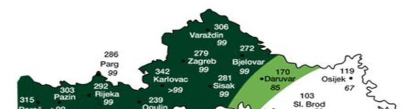 - 12-2014. Na slici 3. Prikazane su količine oborina za područje Republike Hrvatske u veljači Slika 3. Količine oborina u veljači 2014.