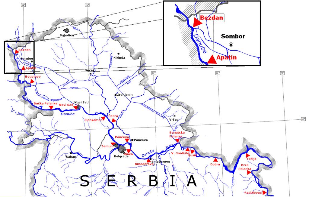 Fizičko-hemijske i biološke analize vrši RHMZ, a dostupni izveštaji o kvalitetu vode od 2004. do 2009. godine [146-150] su korišćeni za kreiranje modela. Slika 36.