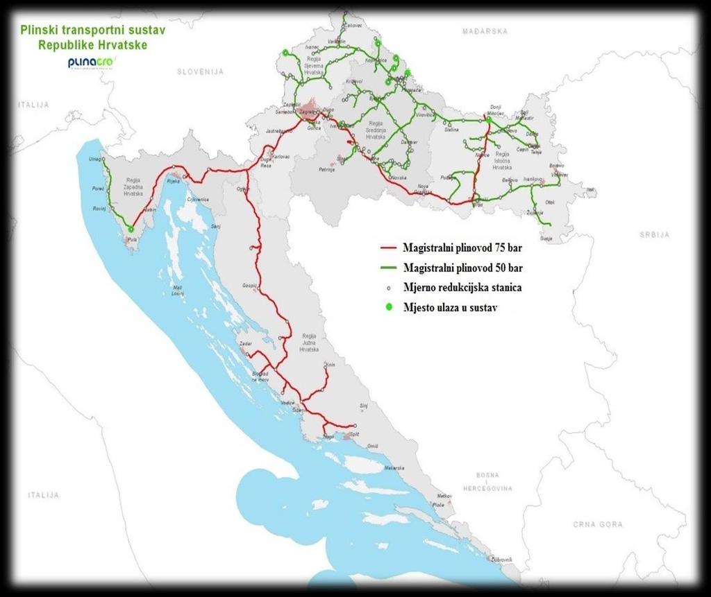 Slika 4-1. Plinski transportni sustav Republike Hrvatske (Plinacro, 20