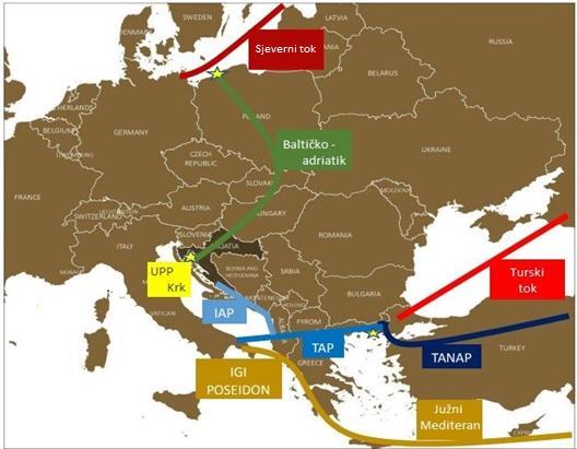 Slika 10-1. Karta budućih pravaca dobave plina (Plinacro, 2017) 10.2. Republika Hrvatska Europska unija započela je stvaranje zajedničkog integriranog energetskog tržišta.