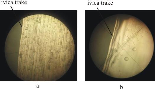 Inspekcija traka metalnog stakla izvršena je pomoću vertikalnog metalografskog mikroskopa MIM 7 i utvrđeno je da su ivice uzoraka ravne, te da uzorak nije porozan.