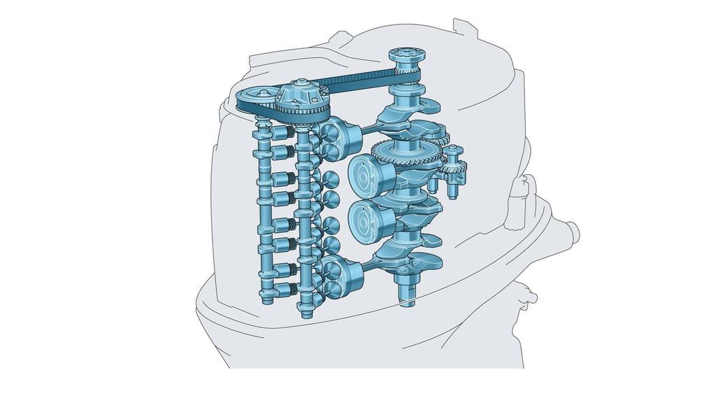 Posebna izmaknuta radilica omoguuje kompaktan dizajn Modeli F200 i F175 zamišljeni su kao iznimno kompaktni motori, a njihove posebne izmaknute radilice i balansne osovine pogonjene zupanicima samo
