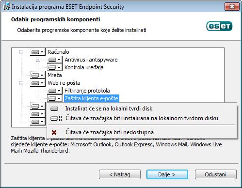 Prema standardnim se postavkama program instalira u sljedeći direktorij: C:\Program Files\ESET\ESET Endpoint Security\ Da biste promijenili lokaciju, kliknite Pregledaj (nije preporučeno).