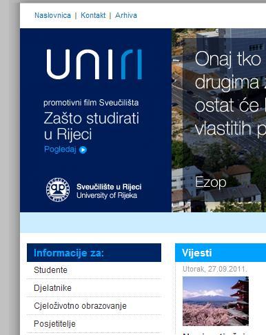 Informacije za studente na webu Sveučilišta http://www.uniri.