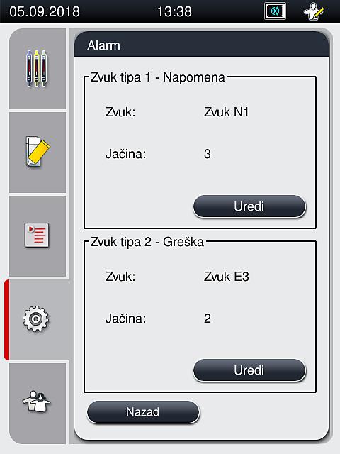 Rad 5 Nakon pokretanja uređaja, oglašava se zvuk greške. Ako se ne oglasi, postoji mogućnost da uređaj ne radi. Ovo štiti uzorke i korisnika.