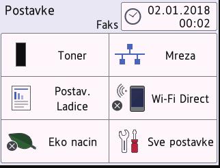 Početna stranica > Uvod u uređaj tvrtke Brother > Pregled zaslona s postavkama Pregled zaslona s postavkama Srodni modeli: MFC-L2732DW/MFC-L2750DW/MFC-L2752DW Pritisnite za prikaz trenutnog statusa