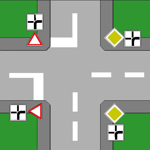 Regulirani promet na raskriţju REGULIRAN pravilom: ceste iste važnosti (sve