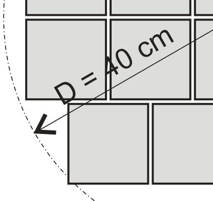 Iz crteža nije vidljivo koliko se neokrajčenih elemenata 69 x 69 mm može stvarno izrezati iz trupca srednjeg promjera D Ø = 40 cm. Provjerimo to stoga na detaljnijoj slici dolje.