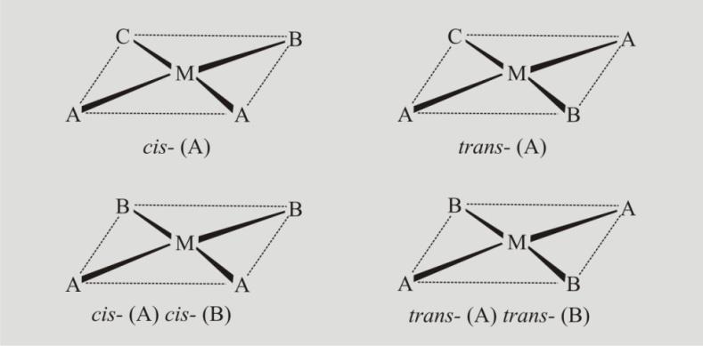 cis- i trans- izomerija kvadratno planarnih kompleksa Ova vrsta izomerije je zastupljena kod kvadratno