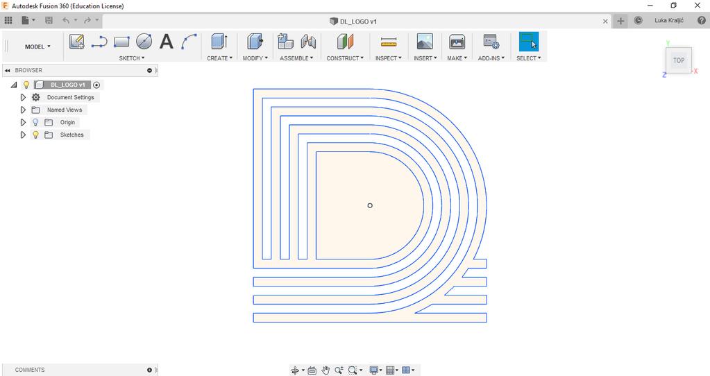 Izrada konture brtve u CAD alatu Za potrebe ispitivanja sustava nacrtana je proizvoljna putanja u CAD alatu te je spremljena u DXF format. Na slici 8.1.