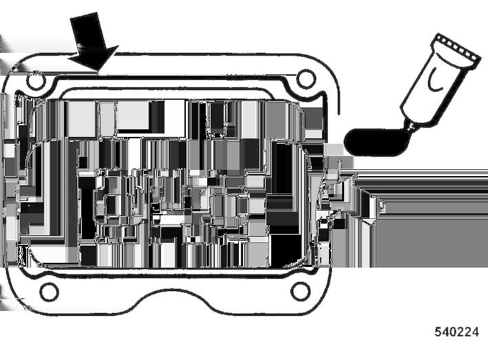 Слика 69 11. Очистите заптивне површине главе мотора и блока мотора. 12. Нанесите траку од око 1,5 до 2,0 mm (0.06 до 0.