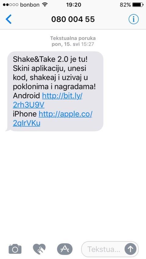 Slika 2.8. Primjer mobilnog marketinga SMS porukom Shake&Take 2.0 [izvor:www.promo.coca-cola.hr] 2.2.6.