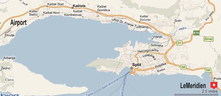 KAKO DOĆI / HOW TO REACH Hotel LeMéridien Lav nalazi se u Podstrani, 8 km jugoistočno od Splita, ima obalu dugu 800 metara, uređene vrtove i gleda na grad i okolne otoke.