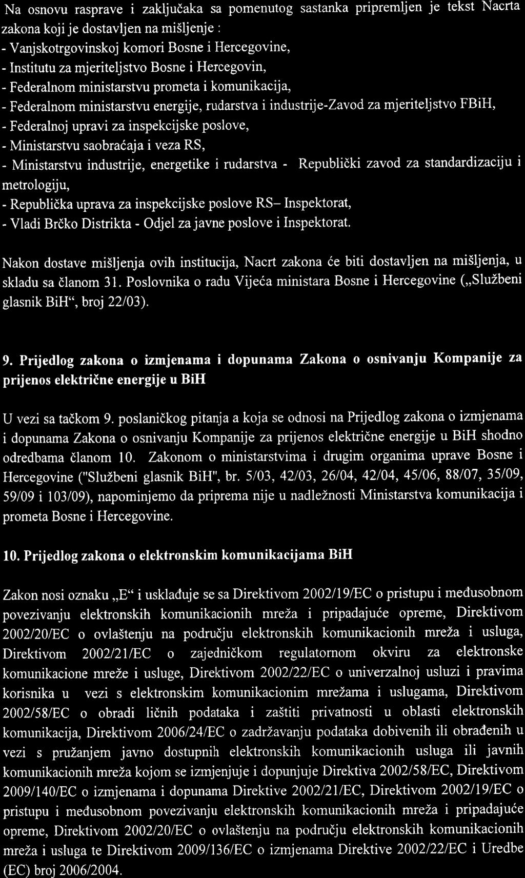 Na osnovu rasprave i zakljudaka sa pomenutog sastanka pripremljen je tekst Nacrta zakona koji je dostavljen na mi5ljenje : - Vanjskotrgovinskoj komori Bosne i Hercegovine, - Institutu za