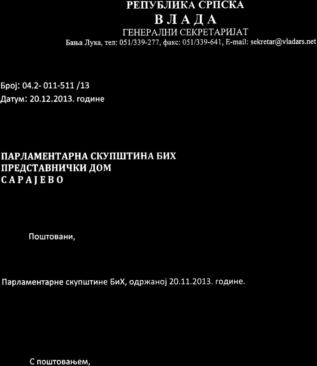 PETIYEJII4KA CPTICKA BIAAA f EHEP AIIHI4 CEKPETAPI4JAT Eara Jlyra, ren: 051/339-277, $axc: 0511339-641, E-mail: sekretar@vladars'net Epoj: 04.2- }L]-sfl /!3.{arym: 20.L2.20t3.