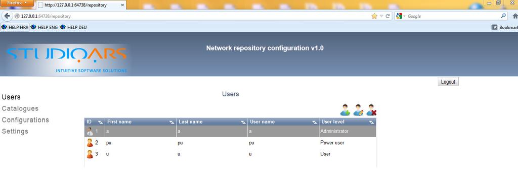 Windowsima: Može se pristupiti NRS-u sa bilo kojeg računala u mreži upisujući adresu u internet pretražnik: http://<server_name>:64738/repository Ako se pristupa NRS-u sa serverskog računala, može se