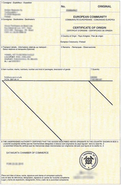 Slika 14: Potvrda o podrijetlu (Certificate of origin [21] 6.10. EUR 1 certifikat EUR 1 obrazac o podrijetlu robe je preferencijalni dokument za robu koja je proizvedena u EU.