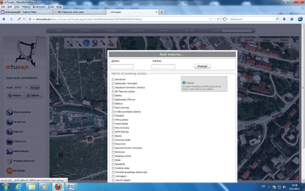 LBS stranica s prikazanim nazivima ulica i satelitskim snimkom Slika 3.