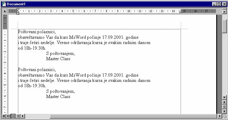 master:class Win Basics kompjuterski centar 4.1. PREMEŠTANJE I KOPIRANJE TEKSTA POMOĆU MIŠA Tekst u Word dokumentu se može preurediti pomoću miša koristeći takozvanu Drag and drop tehniku.