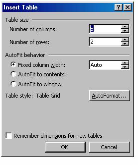 U Microsoft Word-u, tabela (Table) je mreža redova i kolona koja sadrži okvire (koji se zovu ćelijecells) teksta i grafike.