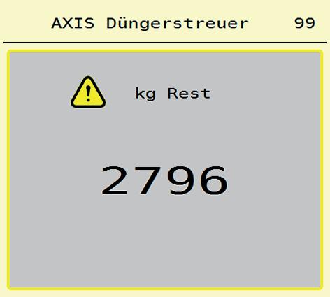 5 Rasipanje s upravljačkom jedinicom AXIS EMC ISOBUS 5.2 Naknadno punjenje (samo kod rasipača s mjerenjem mase) Preduvjet: Funkcija kg senzor spremn. u izborniku Postavke stroja aktivna je.