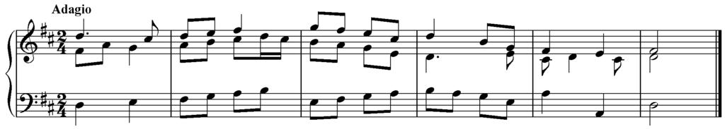 5. Zapiši jedan troglasni polifoni dijatonski diktat instrumentalnog tipa od šest taktova u violinskom i bas ključu u dvočetvrtinskoj mjeri. Ritam su četvrtinke i osminke.