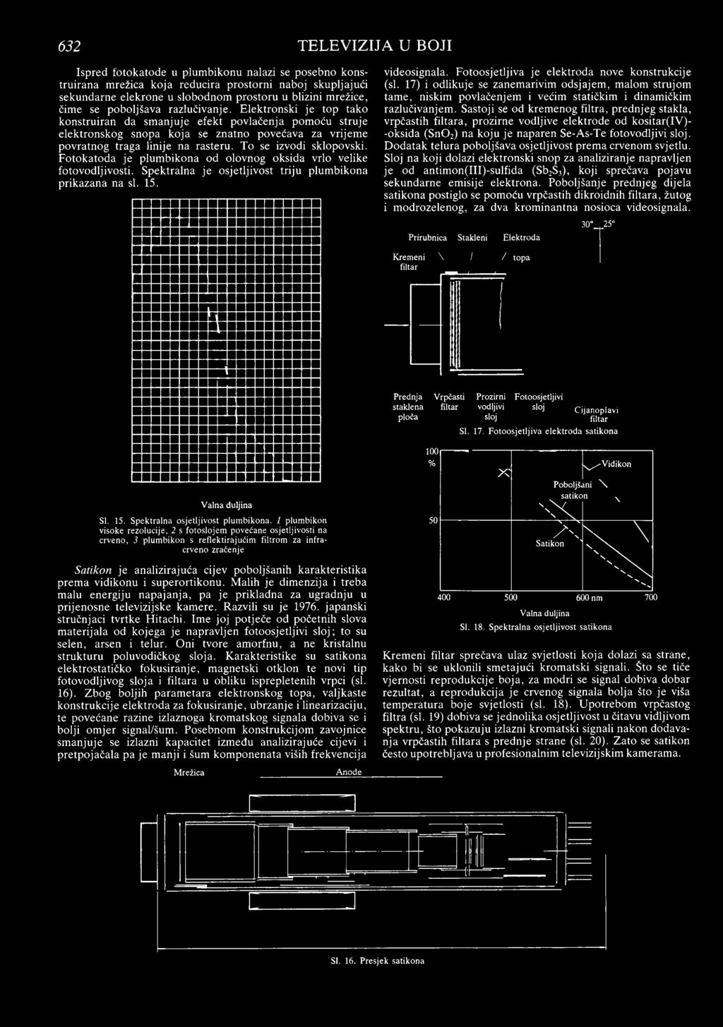 To se izvodi sklopovski. Fotokatoda je plumbikona od olovnog oksida vrlo velike fotovodljivosti. Spektralna je osjetljivost triju plumbikona prikazana na si. 15. videosignala.