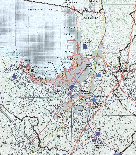 Slika 1-21 - Prikaz lokacija postojećih pristupnih čvorova nepokretne telefonske mreže na području Općine Malinska-Dubašnica (izvor: [19]) 19 U pogledu dostupnosti širokopojasnog pristupa velikih