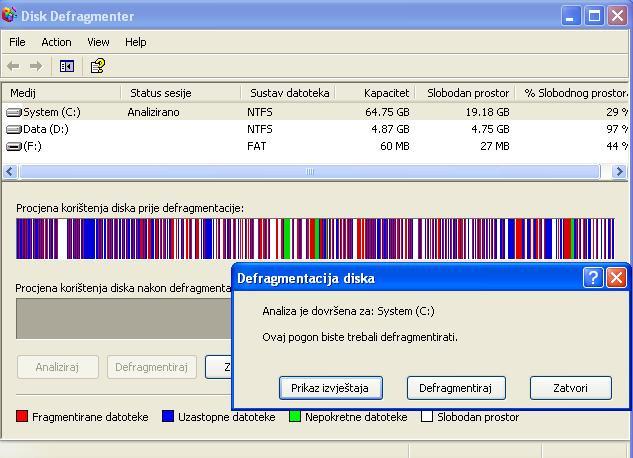 Defragmentacija diska Rezultat analize